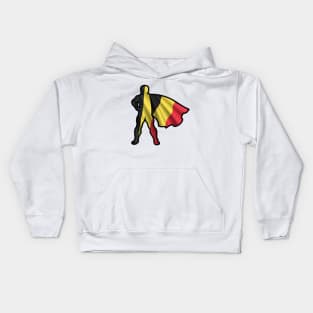 Belgium Hero Wearing Cape of Belgian Flag and Peace in Belgium Kids Hoodie